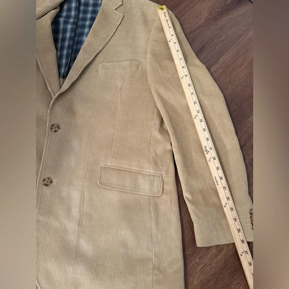 Alan Flusser Corduroy Blazer Jacket 46L Tan Camel Ticket‎ Pocket Academia